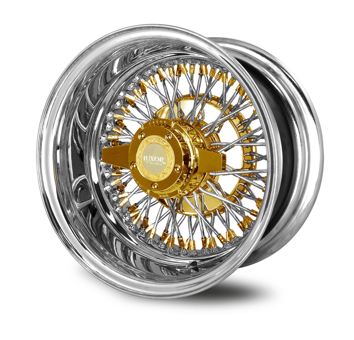 13×7 Wire Wheels Gold Nipples & Knock-Off | 72 Spoke Reverse