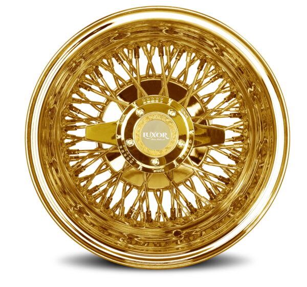 Reverse Offset Luxor Wire Wheel – 72 Spoke Cross Lace in Triple Plated Gold Finish
