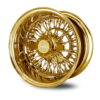 13x5.5-wire-wheels-reverse-all-gold-72-spoke-cross-laced-side 13x7 Reverse Offset All Gold Wire Wheel – Cross Lace Side View