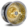 14-inch-wire-wheels-gold-center-reverse-deep-dish-100-spoke-side 14x7” Gold Center Wire Wheels – 100 Spoke Straight Lace – Reverse Offset - side view