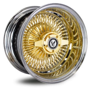 14-inch-wire-wheels-gold-center-reverse-deep-dish-100-spoke-side 14x6 Reverse Offset Gold Center Wire Wheel – Deep Dish Chrome Lip