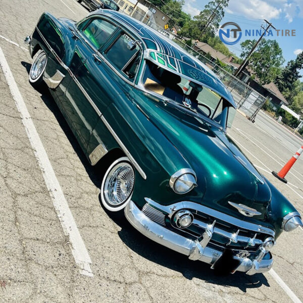 14x7” Reverse Chrome 100-Spoke Wire Wheels + 175/70R14 Custom 1.4” Whitewall Tires – Set of 4 | Show-Ready Lowrider Style