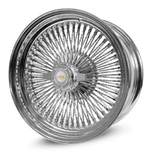 15x7100CaliSpokeStraightReverseChrome-ANGLE 15x7 Luxor Wire Wheel – Diamond Cut Spokes Chrome Side Angle