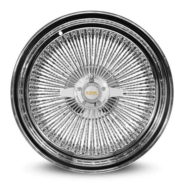 17x8” Luxor Wire Wheels – Standard 100 Diamond Cut Spokes | Straight Lace | Chrome |  Set of 4