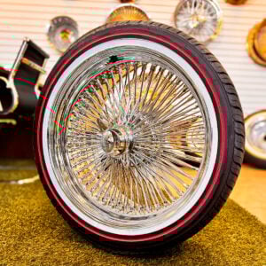 20-inch-wire-wheels-chrome-150-spoke-vogue-red-stripe-245-40-20-tires-side copy 20x8 wire wheels standard 150 spoke + 245/40R20 original vogue tires red stripe