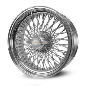 20x8-wire-wheels-96-spoke-quad-cross-chrome-standard Side profile of 20x8 Quad Cross Lace Chrome Wire Wheel – 96 Spokes