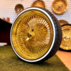22-inch-standard-wire-wheels-all-gold-24kt-255-30-r22-custom-whitewall-tires 22x8" wire wheels all gold 24k standard with 255/30R22 custom true whitewall tires