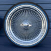 22-inch-standard-wire-wheels-chrome-255-30-r22-custom-whitewall-tires-front-view copy 22x8" wire wheels chrome standard 150 spoke with 255/30R22 blue stripe vogue tires