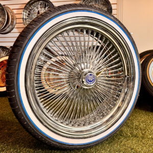 22-inch-wire-wheels-265-35-22-blue-stripe-tires-side-view 22×8″ Wire Wheels – 150 Spoke Standard + 265/35R22 Custom Blue Stripe Tires | New Edition 2025