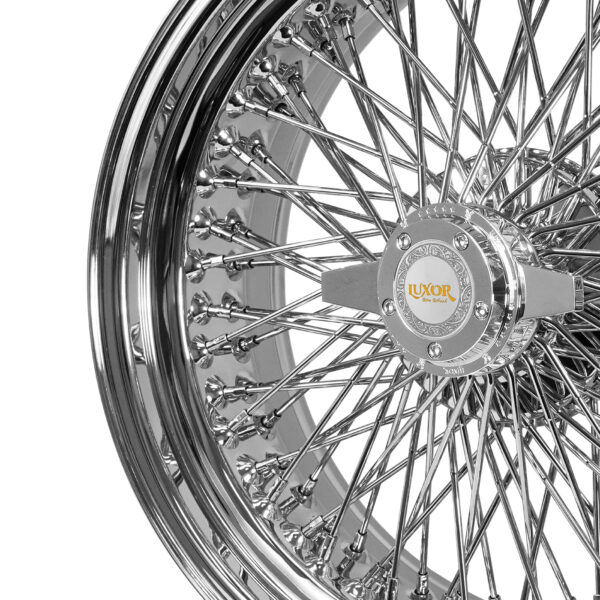 22x8” Wire Wheels – 96 Spoke Quad Cross Lace, Chrome Finish | Standard Offset | Patented Design | Set of 4