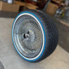 22×8″ Wire Wheels – 150 Spoke Standard + 265/35R22 Custom Blue Stripe Tires - side view
