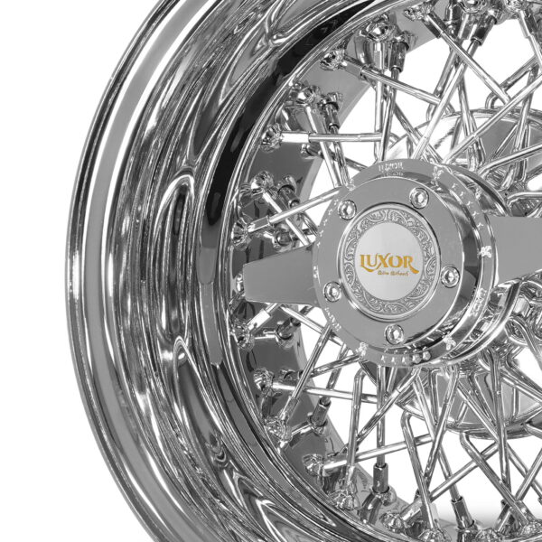 13x7” Chrome Wire Wheels – 60 Spoke Triple Cross Lace Reverse | Custom Drilled – Set of 4