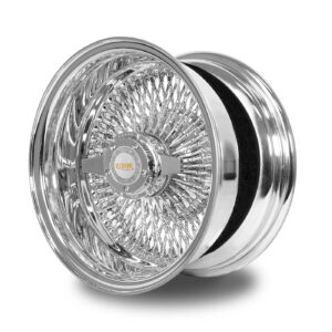 LUXOR-CALI-100SPOKE-CHROME-ANGLE Luxor 13x7 Wire Wheel – Diamond Cut Spokes, Straight Lace, Chrome Reverse Offset