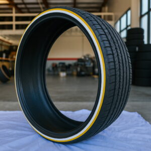 255-30-22-vogue-tires-whitewall-and-gold-stripe-tire 275/30R26 whitewall and yellow stripe tire - Custom Made - weatherproof stripe