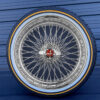 20x8-wire-wheels-standard-96-spoke-cross-laced-with-245-40-20-original-vogue-tires-complete-package-front-view-red-eagle 20x8 Chrome 96-Spoke Wire Wheels & Vogue Tires Set