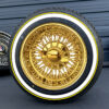 13x7-wire-wheels-72-spoke-cross-laced-all-gold-155-80-13-whitewall-and-yellow-stripe-tires 13x7 Reverse All-Gold 72-Spoke Wire Wheels & Gold Stripe Tires Set (Real 24k Gold)
