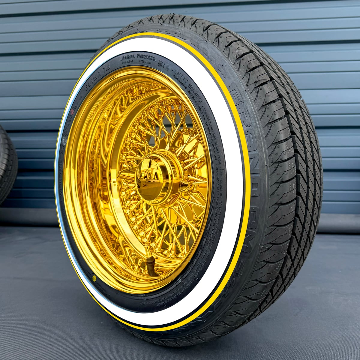 13×7 Reverse All-Gold 72-Spoke Wheels & Tires (24k)
