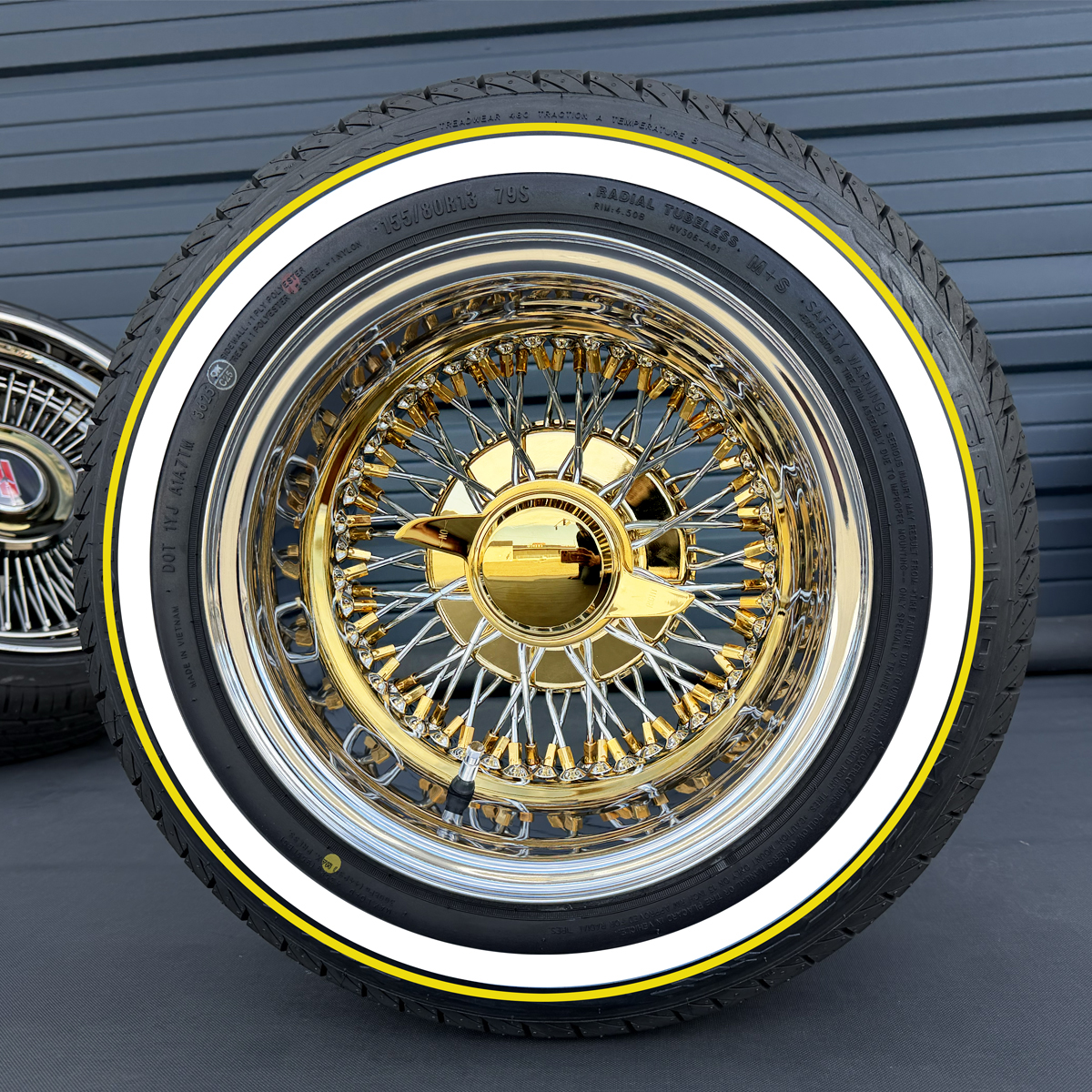 13×7 Chrome Wire Wheels 72 Spoke + 155/80R13 Tires - Ninja Tire