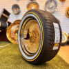 17x8” Gold Center Wire Wheels – 100 Spoke Standard + 215/50R17 Original Vogue Tires | Triple Plated | Complete Set of 4