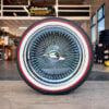 18-inch-wire-wheels-chrome-245-40-18-custom-red-stripe-tries 18x8” Chrome Wire Wheels – 100 Spoke Standard + 245/40R18 Custom Whitewall & Red Stripe Tires | Mounted & Balanced | Set of 4
