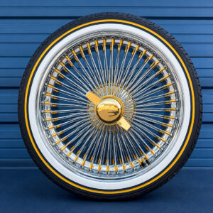 gold nipple, gold hub - wire wheel mounted on vogue tires