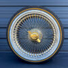 20x8” FWD Wire Wheels – 150 Spoke Chrome (Gold Nipple, Gold Hub, Gold Knock-Off) + 245/40R20 Original Vogue Tires | Set of 4