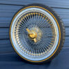 20x8” FWD Wire Wheels – 150 Spoke Chrome (Gold Nipple, Gold Hub, Gold Knock-Off) + 245/40R20 Original Vogue Tires | Set of 4