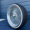 20x8-wire-wheels-standard-chrome-150-spoke-custom-whitewall-tires-245-40-20-tires-side-new 20x8" wire wheels chrome with whitewall tires
