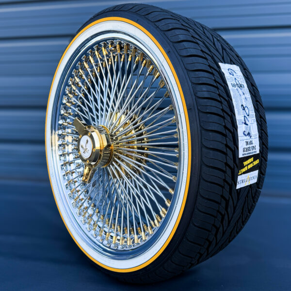 20x8 triple gold wire wheels and vogue tire set