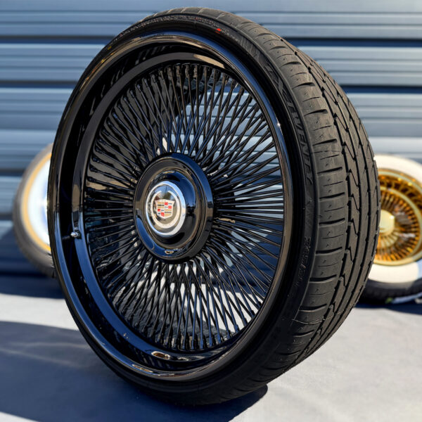 22x9” All Black Alloy Wire Wheels + 245/30R22 Low Profile Black Tires – Bolt-on | Premium Black Powder Coat | Set of 4