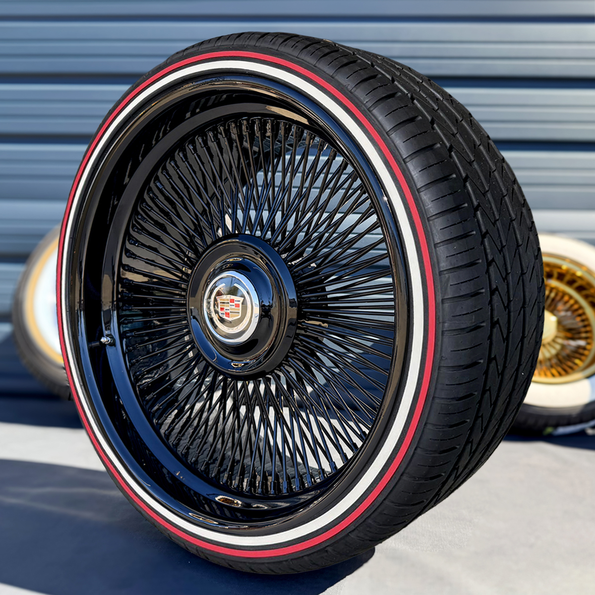 22 Inch Wire Rims 22×9 Black Alloy Wire Wheels + 255/30R22 Red Stripe Tires - Ninja Tire