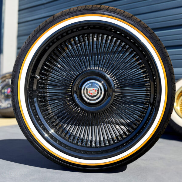 22x9” All Black Alloy Wire Wheels + 265/35R22 Original Vogue Tires – Bolt-On Floating Cap | Premium Black Powder Coat | Set of 4