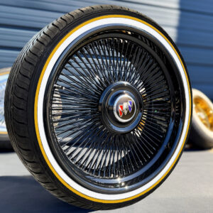 22-inch-wire-wheels-all-black-265-35-22-original-vogue-tires-side 22x9” All Black Alloy Wire Wheels + 265/35R22 Original Vogue Tires – Bolt-On Floating Cap | Premium Black Powder Coat | Set of 4