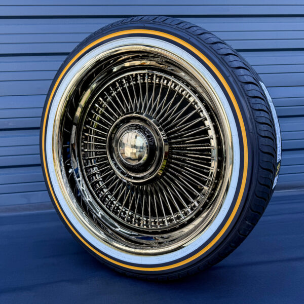 20x9” All Black Alloy Wire Wheels – Bolt-On Floating Cap + 245/40R20 Original Vogue Tires | Premium Machine Black | Set of 4