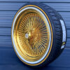 20x8-wire-wheels-standard-150-spoke-all-gold-24k-gold-california-tripple-plated-245-40-20-vogue-tires-side-2 20x8 All-Gold 150-Spoke Wire Wheels & Vogue Tires Set