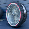 22×8” Chrome Wire Wheels – 150 Spoke Straight Lace + 265/35R22 Original Vogue Red Stripe Tires | Triple Plated | Set of 4