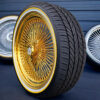 22x8" Wire Wheels Pure 24k California Gold + 265/35R22 original vogue tires.