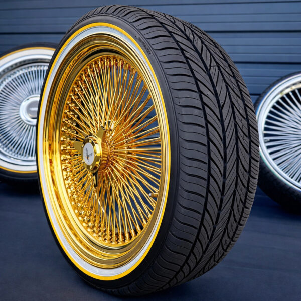 22x8" Wire Wheels Pure 24k California Gold + 265/35R22 original vogue tires.