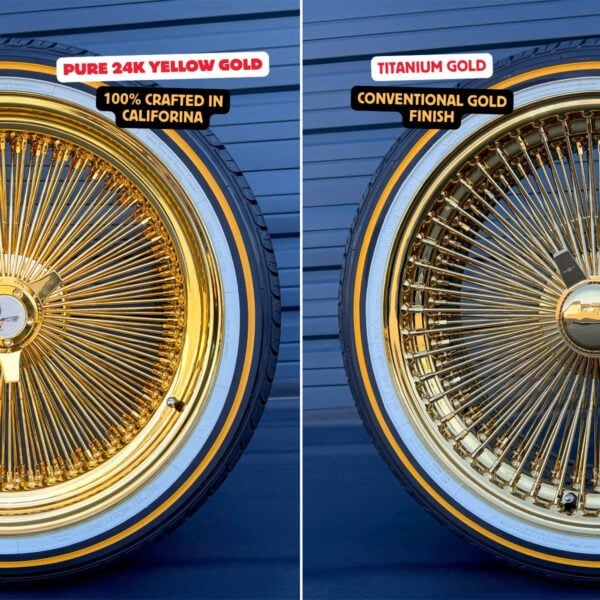 20×8 24K Gold Wire Wheels + Vogue Whitewall Tires - Ninja Tire