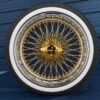 20x8" Cross Laced wire wheels 96 spokes gold center chrome lip with 245/40R20 custom true whitewall tires