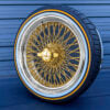 20x8-wire-wheels-standard-gold-center-chrome-lip-96-spoke-cross-laced-with-245-40-20-original-vogue-tires-complete-package 20x8” Real 24K California Gold Center Wire Wheels – 96 Spoke Quad Cross Lace + 245/40R20 Original Vogue Tires | Standard Offset | Set of 4