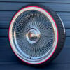 22x9" wire wheels direct bolt on with floating and 265/35R22 original vogue tires red stripe