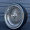 24-inch-reverse-wire-wheels-chrome-255-30-r24-custom-whitewall-blue-stripe-tires 24x10" wire wheels reverse deep dish with whitewall and blue stripe tires