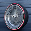 24-inch-reverse-wire-wheels-chrome-255-30-r24-custom-whitewall-red-stripe-tires 24x10" wire wheels reverse offset with red stripe tires