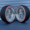 24-inch-staggered-wire-wheels-chrome-255-30-r24-custom-whitewall-red-stripe-tires 24x10" wire wheels staggered chrome with 255/30R24 custom whitewall and red stripe tires