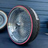 26x9 wire wheels standard chrome dayton knock-off with whitewall and red stripe tires package