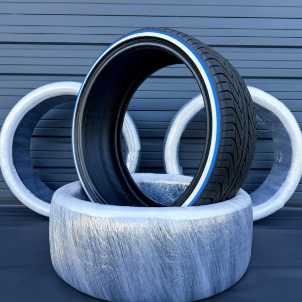265/33R22 Custom Blue Stripe & True Whitewall Tire – Weatherproof Handmade in USA