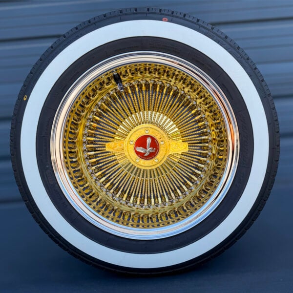 14x7 reverse wire wheels with diamond cut cali spoke and whitewall tire