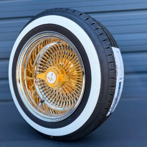 14x7-inch-wire-wheels-diamond-cut-spokes-real-24k-california-gold-and-175-70-14-true-whitewall-tires-side-view 14x7 diamond cut spokes wire wheels real 24k thick california gold + whitewall tires