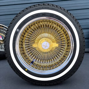 14x7-reverse-gold-center-cali-spoke-diamond-cut-wire-wheel-and-whitewall-tire 14x7 gold cali spoke diamond cut wire wheels